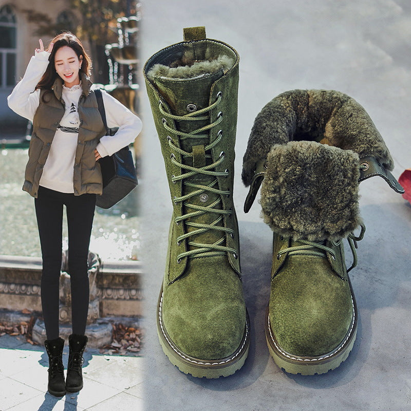 Frosted Leather Boots Thickened Waterproof Cotton Shoes