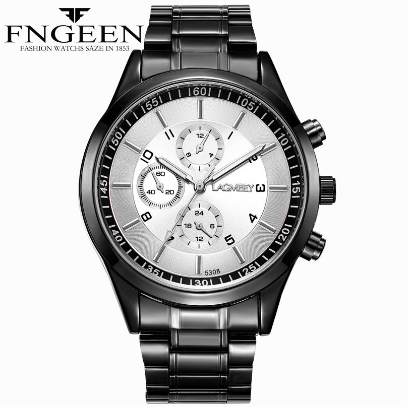 Korean students ultra-thin men's black steel belt sports luminous waterproof explosion three eyes, imitation six needle black watches