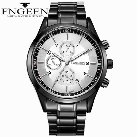 Korean students ultra-thin men's black steel belt sports luminous waterproof explosion three eyes, imitation six needle black watches