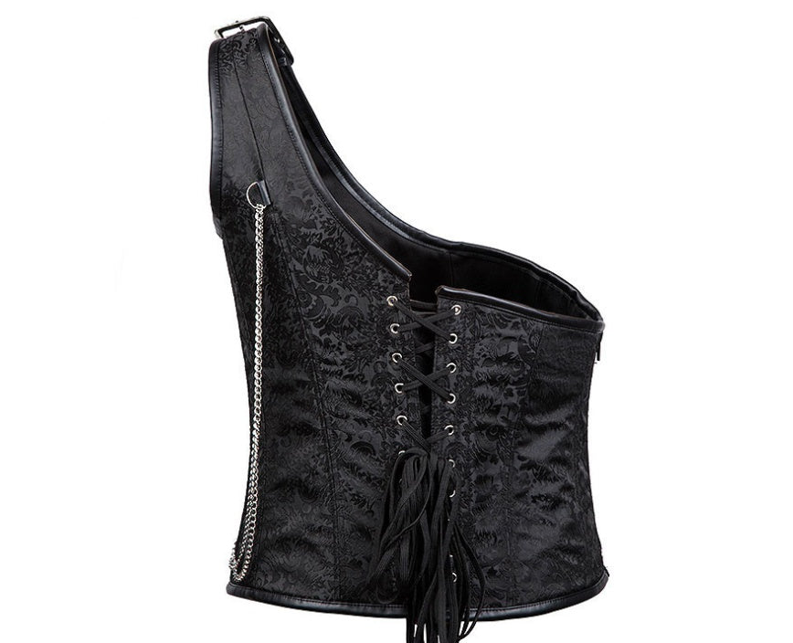 One-shoulder goth slim corset