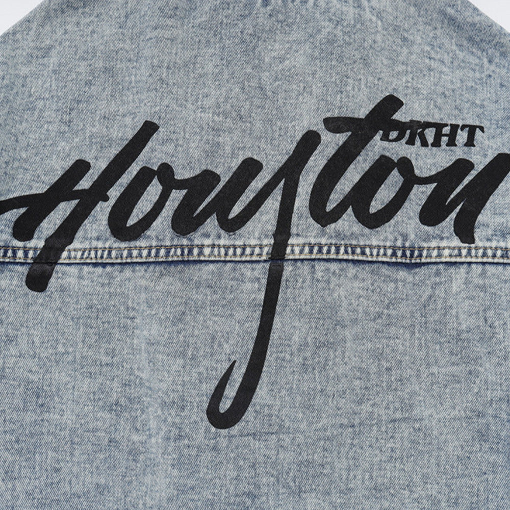 Spring And Autumn Stitching Contrast Color Washing Loose All-match Pu Handsome Denim Jacket
