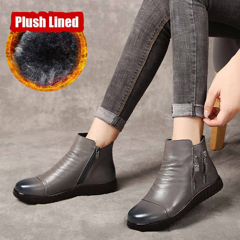 Anti-slip Soft Sole Comfortable Middle-aged And Elderly Leather Shoes Cowhide Ankle Boots