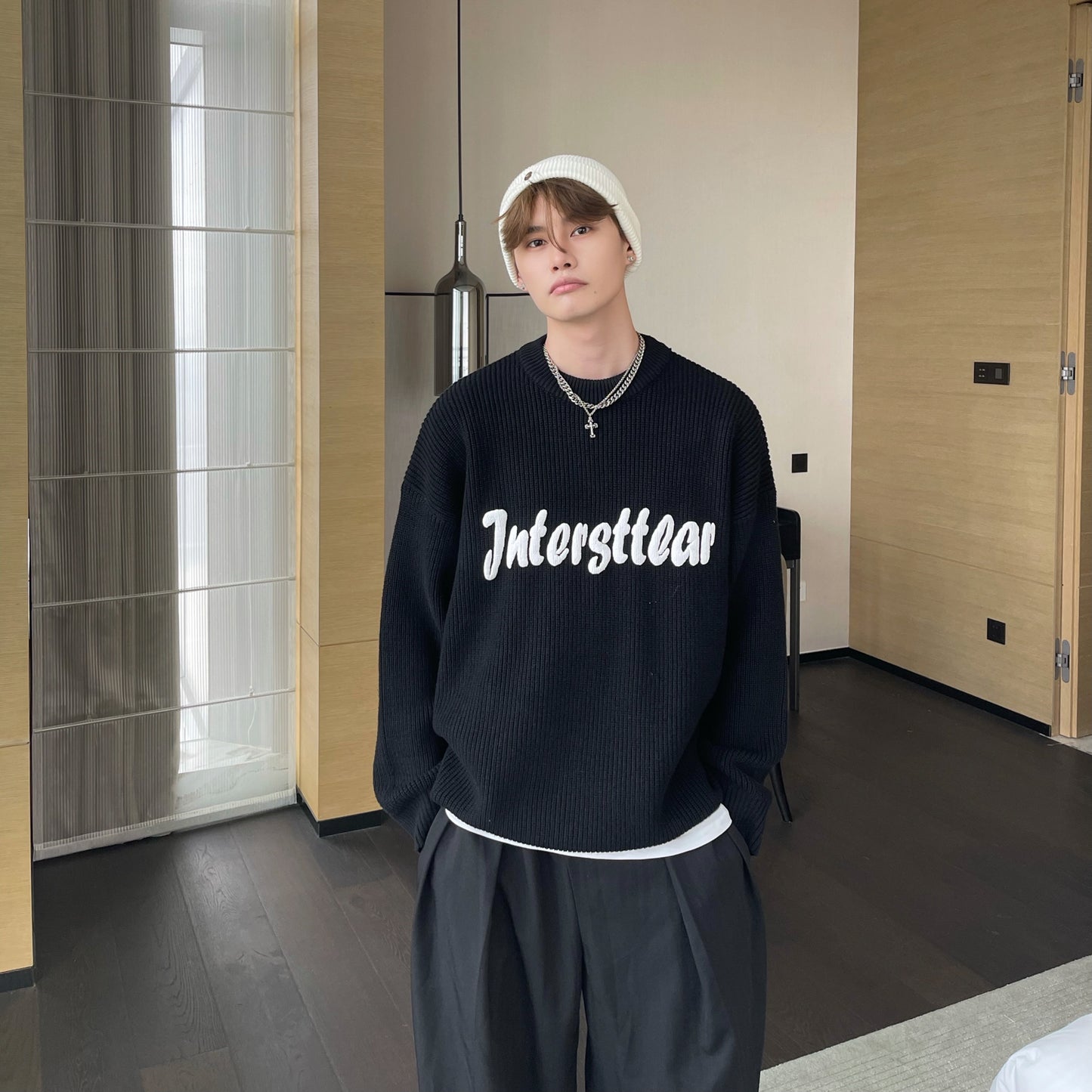 Lazy Style Three-dimensional Letter Round Neck Pullover Couple Sweater