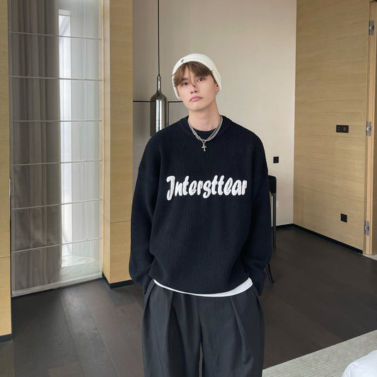 Doven Stil Tredimensionel Bogstav Rund Hals Pullover Par Sweater