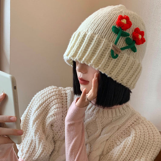 Flower Wool Hat Makes Women Cute And Show Their Faces