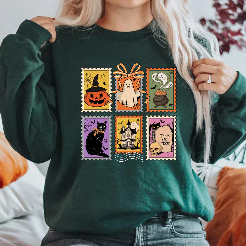 Retro Halloween Kat Spøgelse Sweatshirt Spooky Season Hoodie