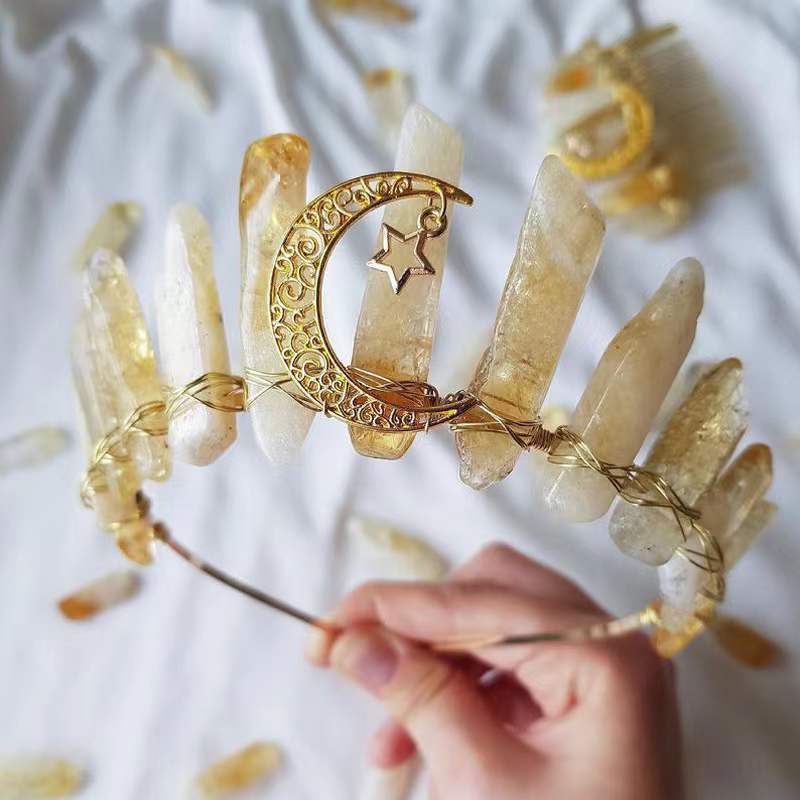 Natural Topaz Crown Hair Band Moon Diy Handmade