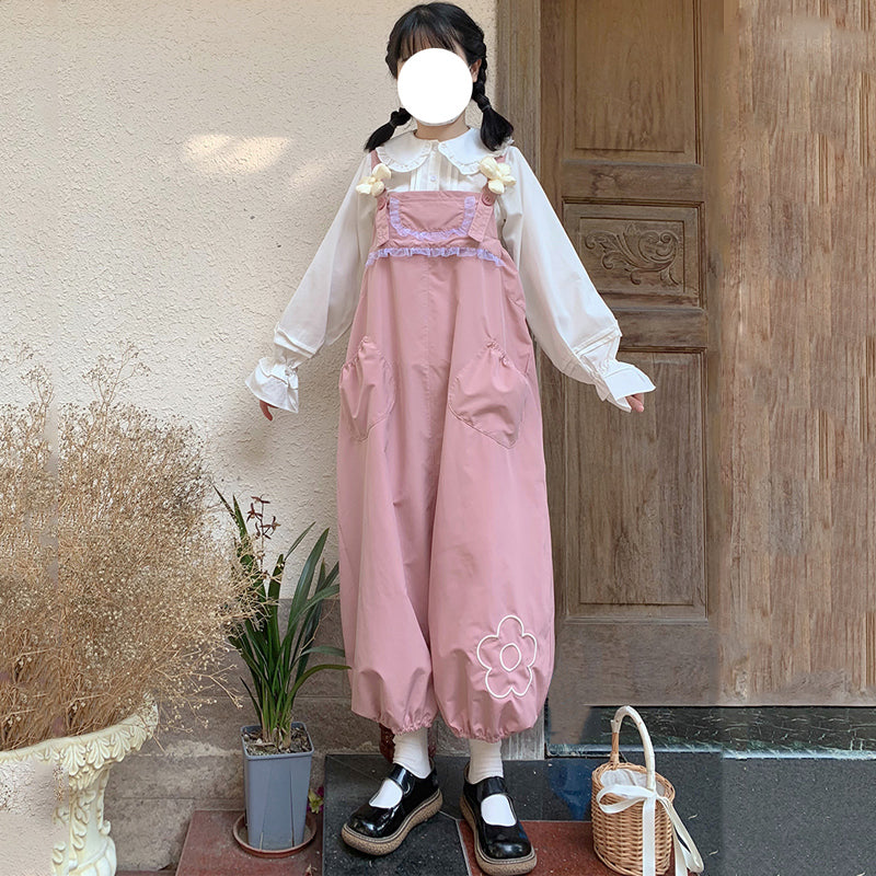 Women's Floral Loose Radish Bud Bib Pants