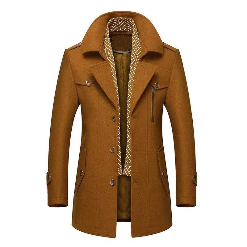 Woolen scarf collar heavy coat