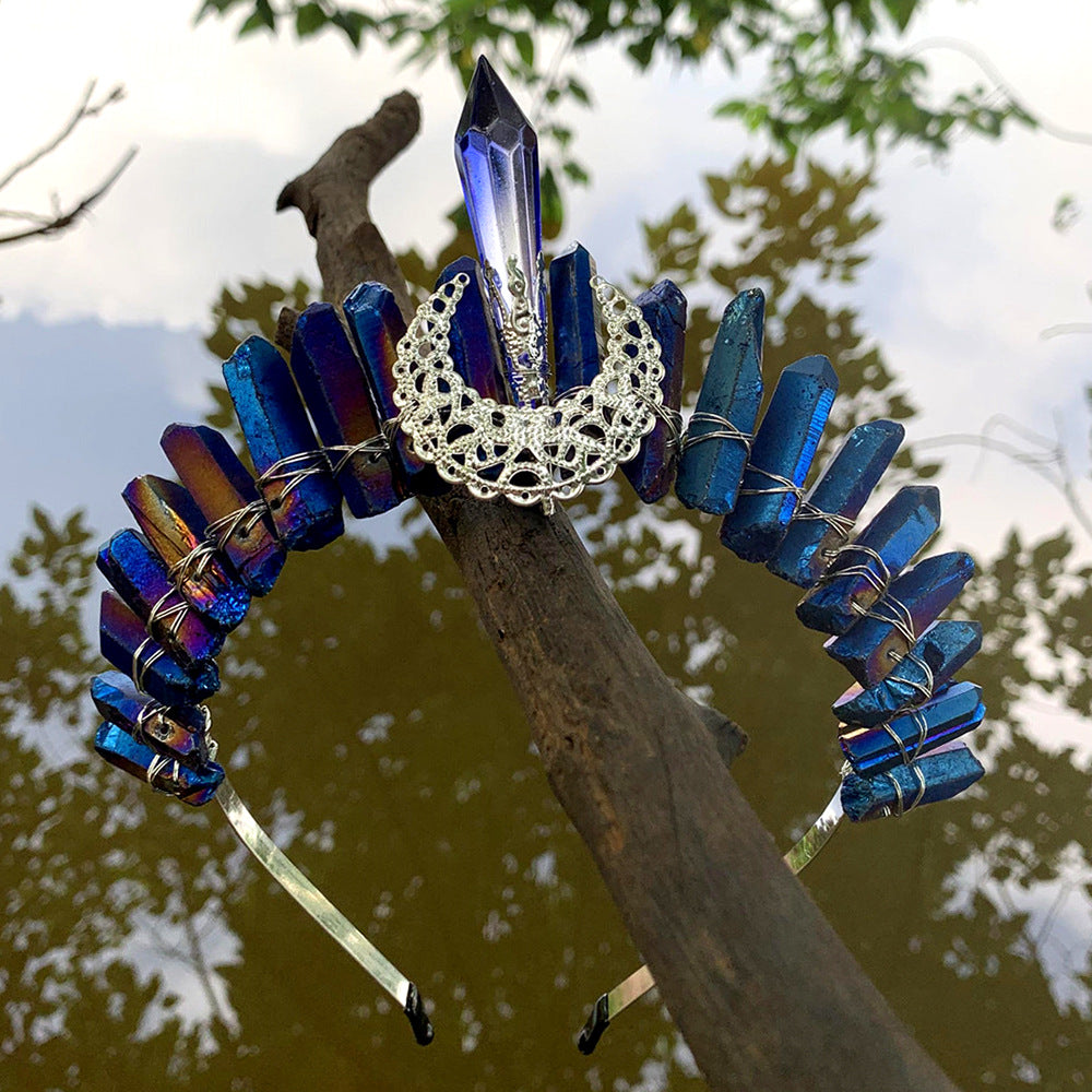 Natural Pure Handmade Crystal Hollow Moon In The South Column Crown Hair Band
