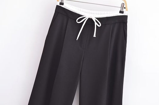 Knot Design Lace-up Side Zip Casual Trousers