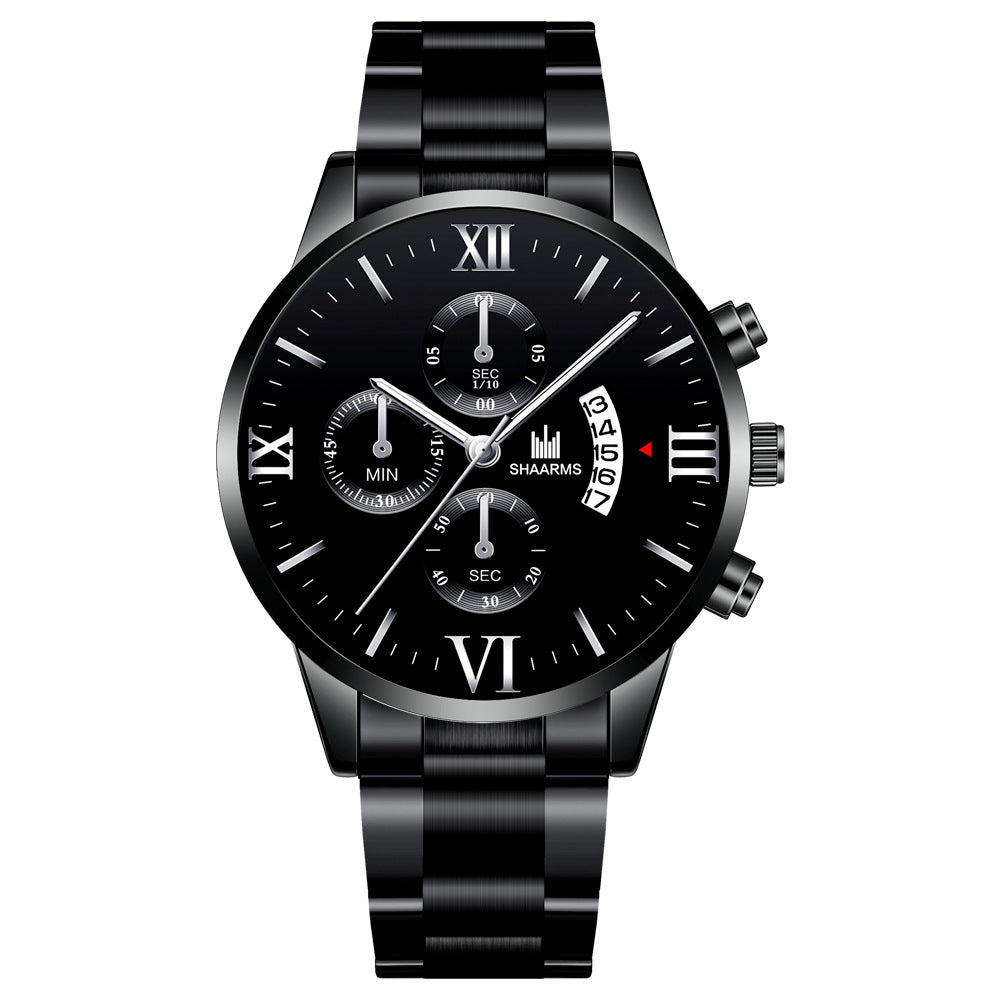 Fashion Men's Simple Steel Belt With Calendar Quartz Watch