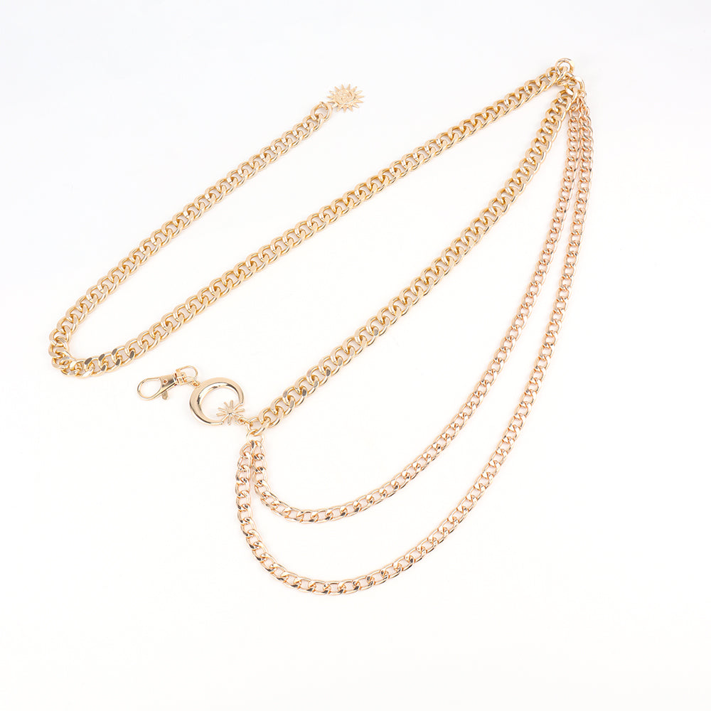 Personalized Waist Chain Moon Star Pendant Three-layer Metal Chain Slim European And American Cross-border Single Product Gold Versatile Corset