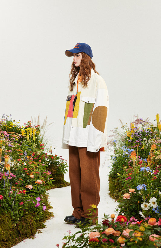 American Style Loose New Patchwork Contrast Color Coat