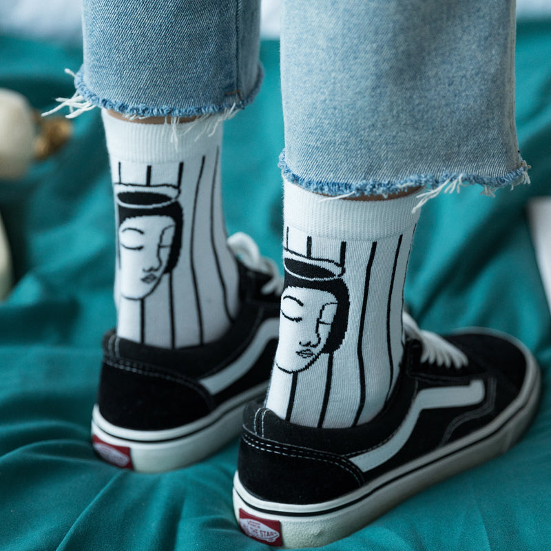Ladies black and white striped socks