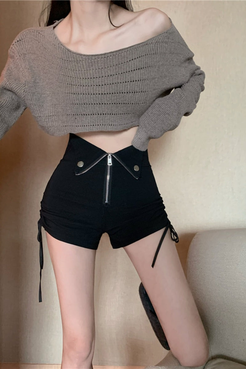Black Small High Waist Thin Wide Leg Pants