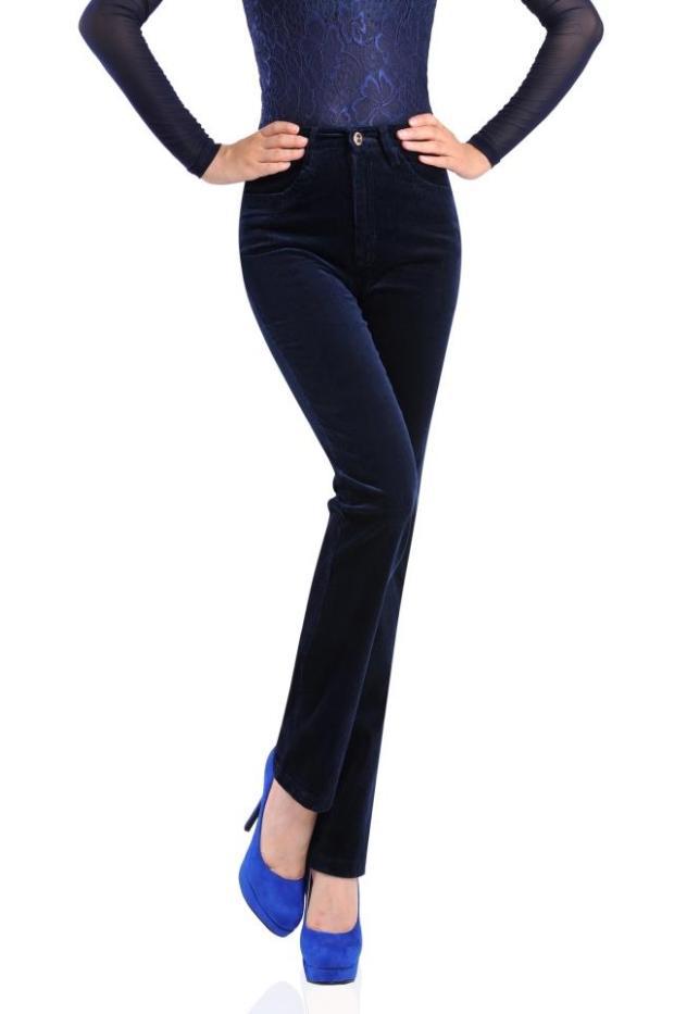 High Waist Straight Leg Corduroy Women Trousers