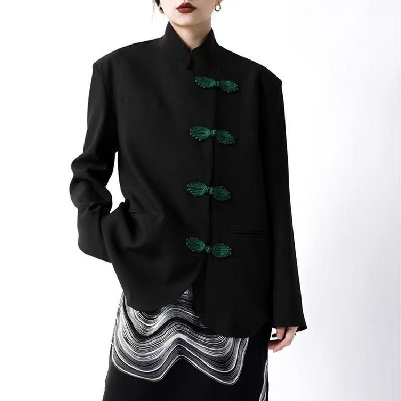 Chinese-style Buttoned Suit Jacket For Women