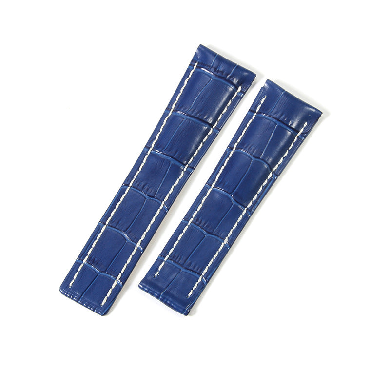 Black Brown Blue Bamboo Grain Cowhide Watch Strap 22mm 24mm