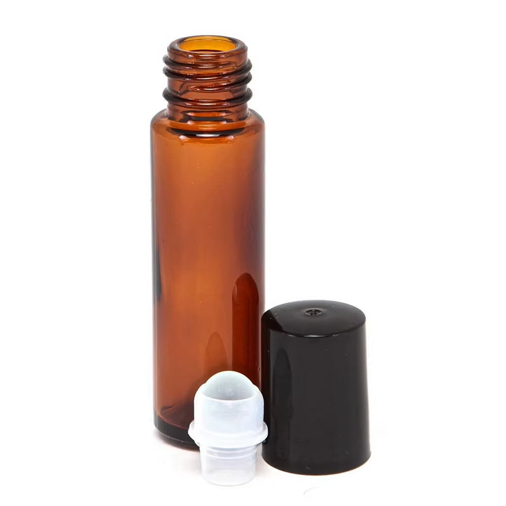 12Pcs 10Ml Amber Empty Refillable Glass Perfume Roll on Bottle with Stainless Steel Roller Ball for Essential Oil Aromatherapy