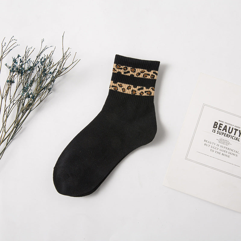 Leopard Print Women's Mid Tube Stockings Bunching Socks