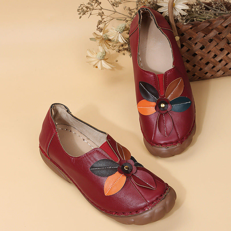 Retro Flower Round Toe Low-Top Loafers