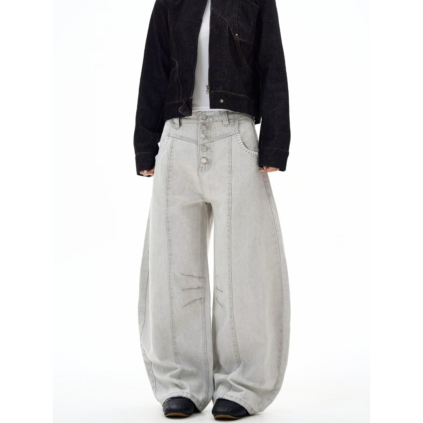 Ice-Feel Tencel Scimitar-Shape Wide-Leg Denim Jeans