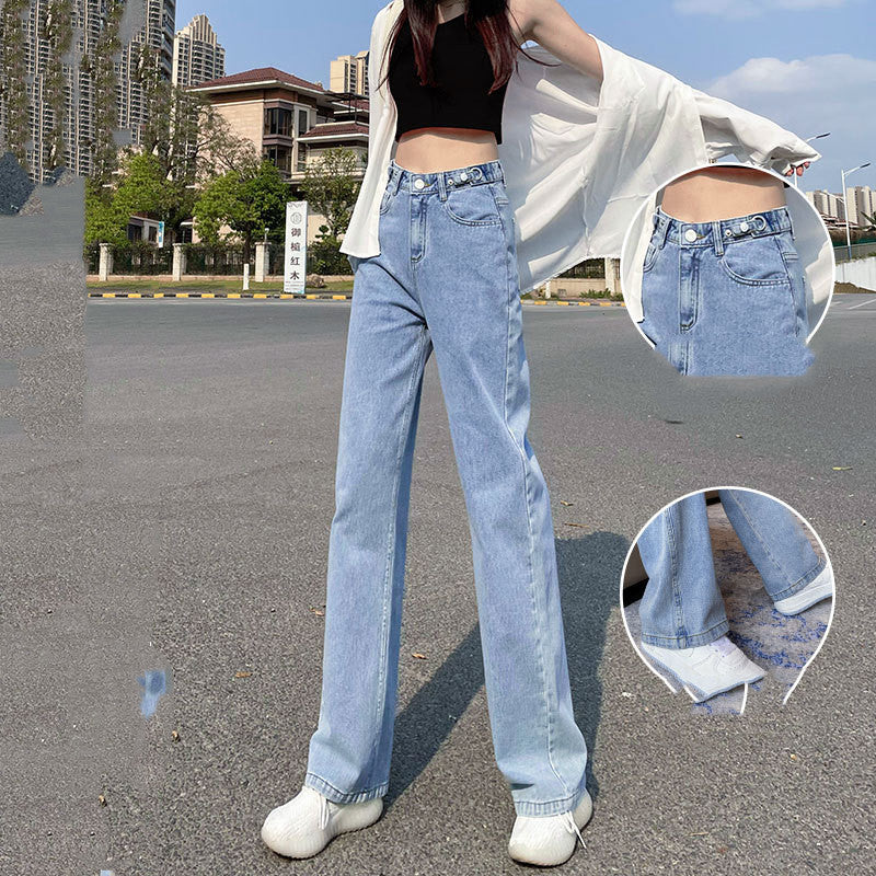 Women's Summer Thin Straight Loose High Waist Jeans