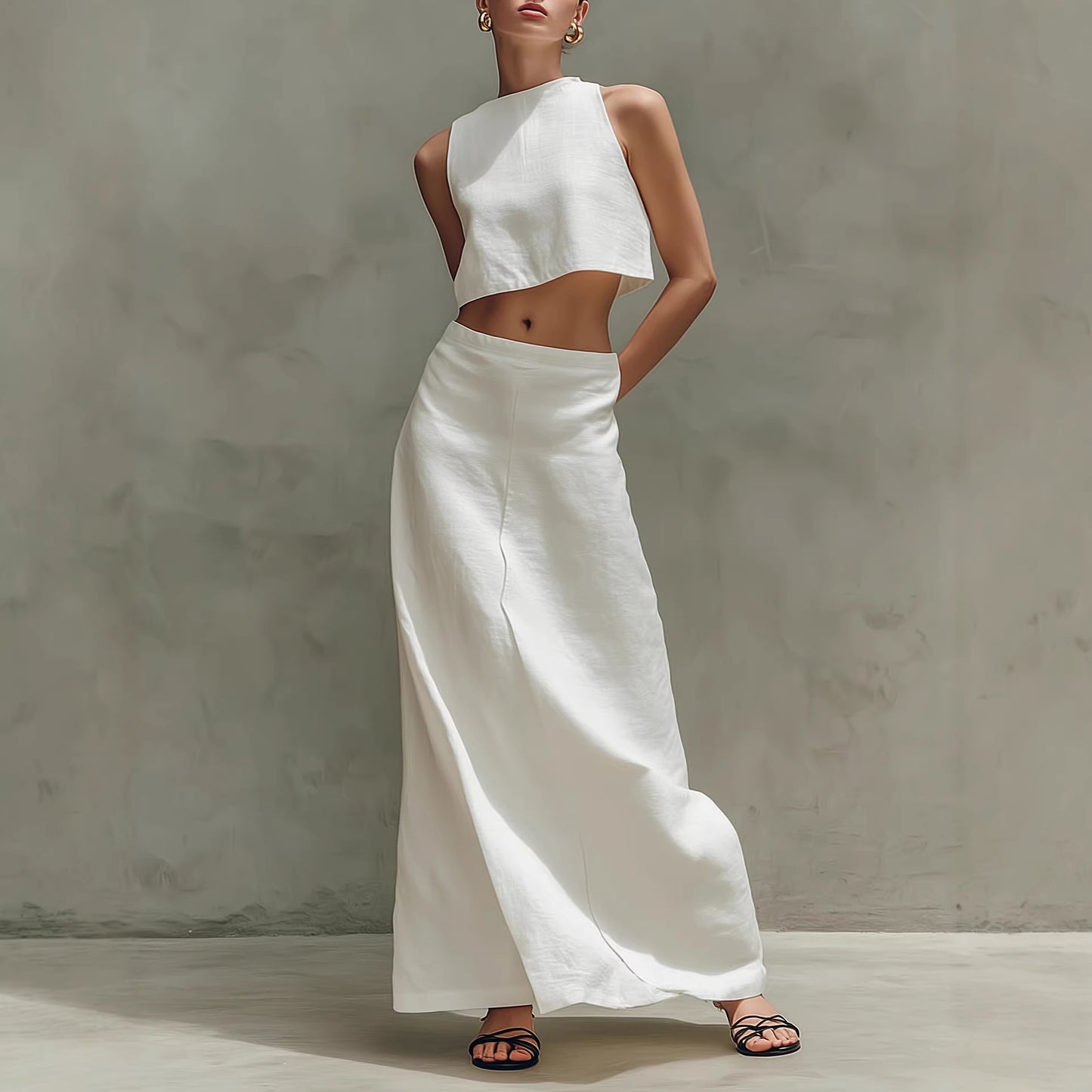 Summer Stylish Slimming Sleeveless Maxi Dress Elegant Two-Piece Set