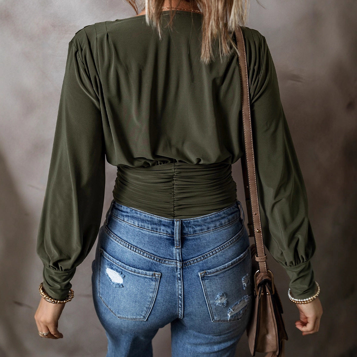 All-matching V-neck Long Sleeve Top Women