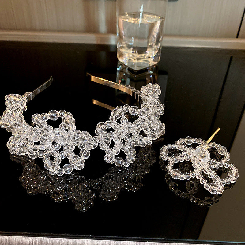 New Crystal Woven Flower Hairpin One Word Clip Hairband
