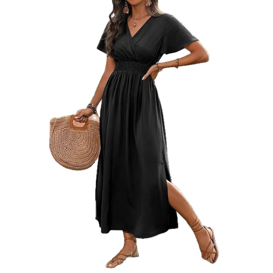 V-neck Long Skirt Casual Resort Short-sleeve Dress
