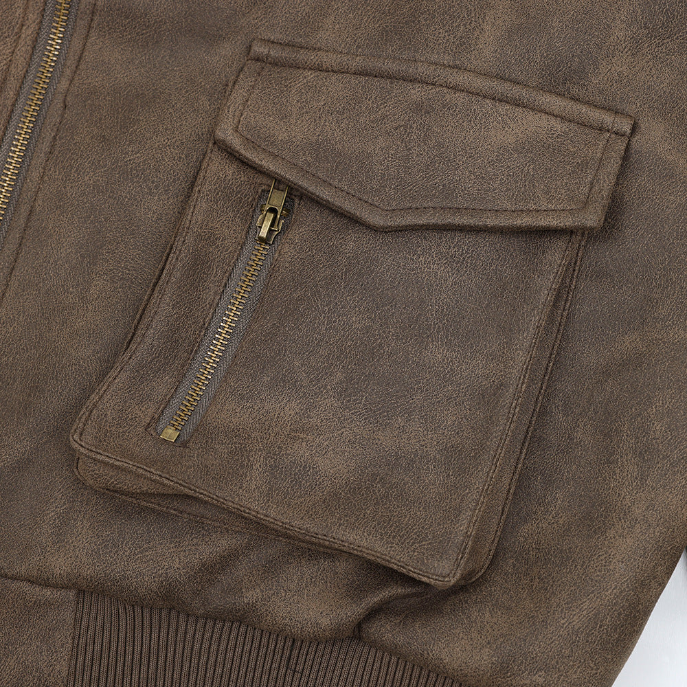 Men's Lapel PU Leather Jacket Coat
