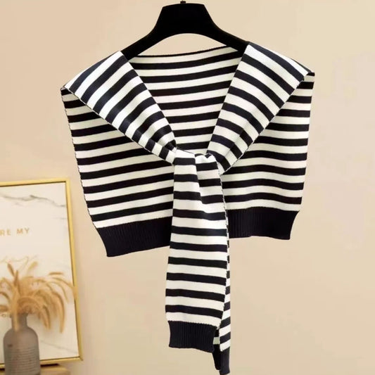 Knitted Striped Shawl Outer Match High-end