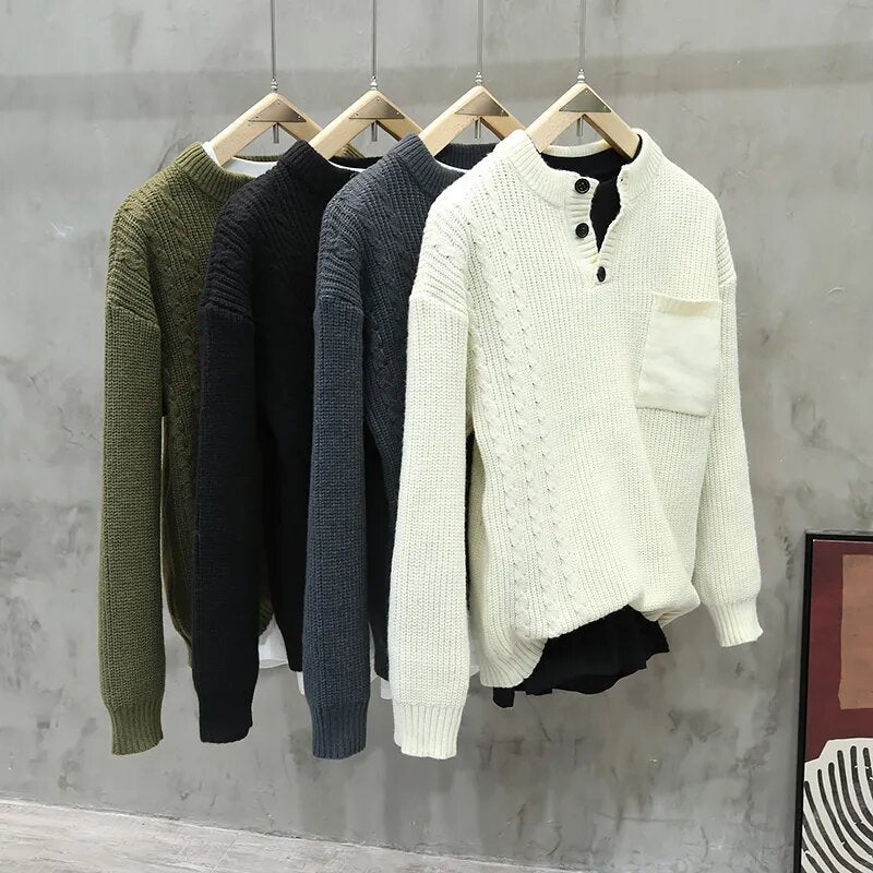 Retro-pullover i amerikansk stil til mænd – modebrand, løs pasform, med lommer, alsidig, afslappet sweater