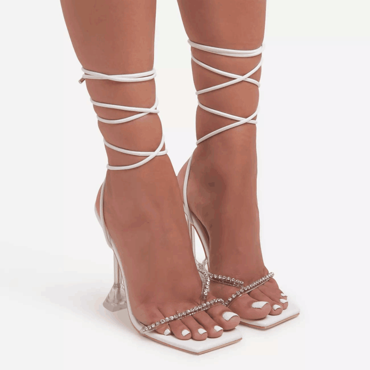 Black And White Orange Rhinestone Transparent High Heel Sandals