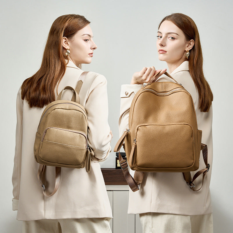 Large Capacity Portable Computer Lightweight Leather Niche Women's Backpack