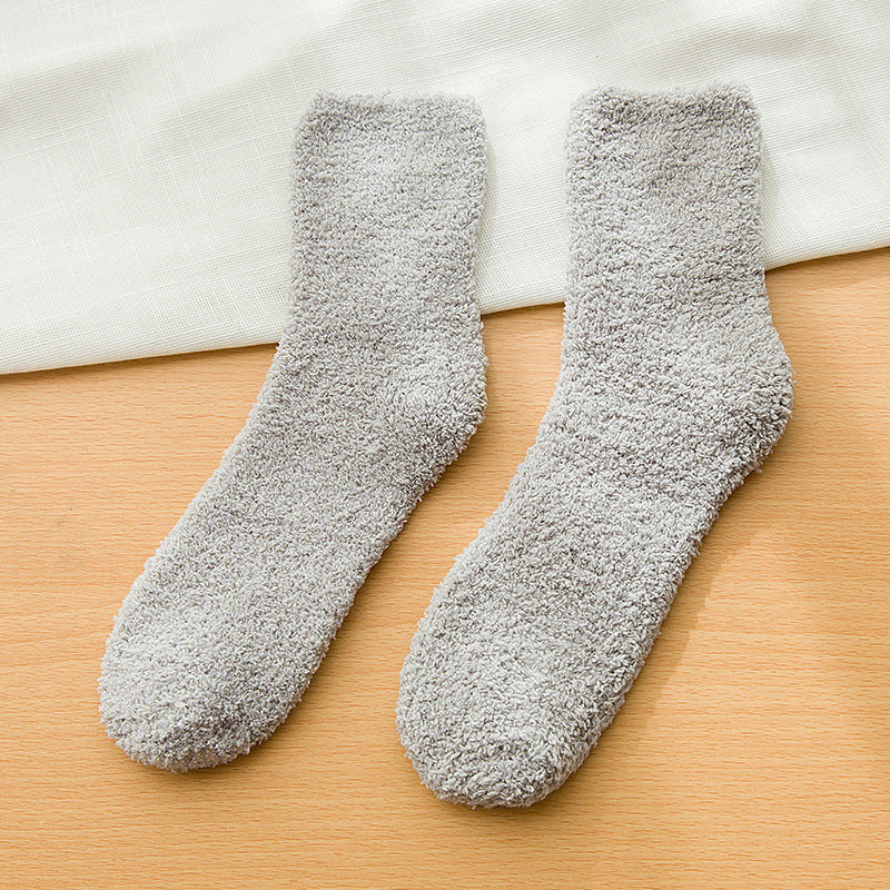 Women's Coral Cashmere Socks Solidcolor Mid-calf Length Terry