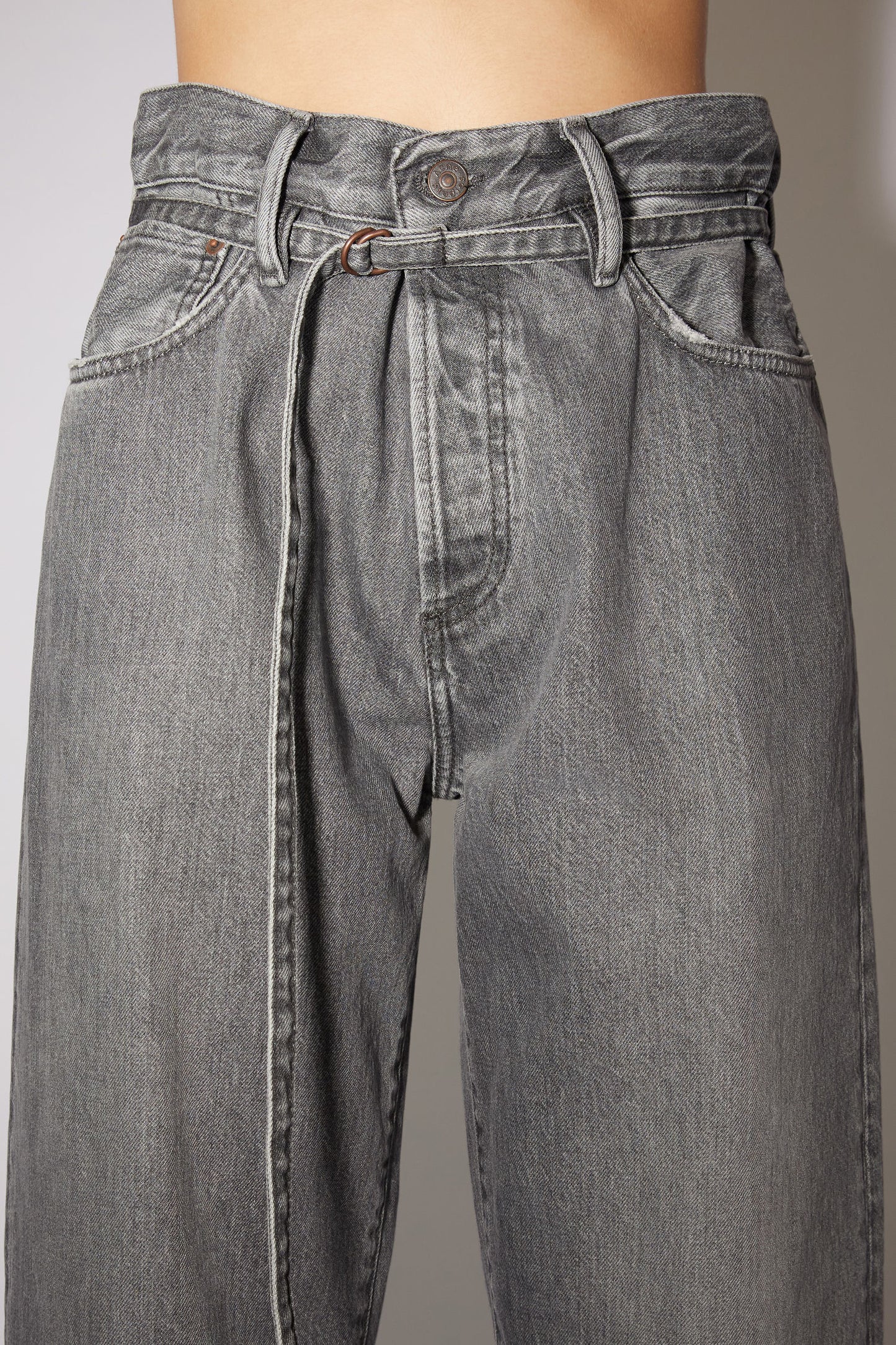 Washed Grey Classic Basic High Waist Cord Straight Leg Jeans
