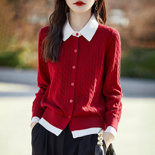 Women's Contrast Color Fashion Slim-fit Cashmere Lapel Sweater