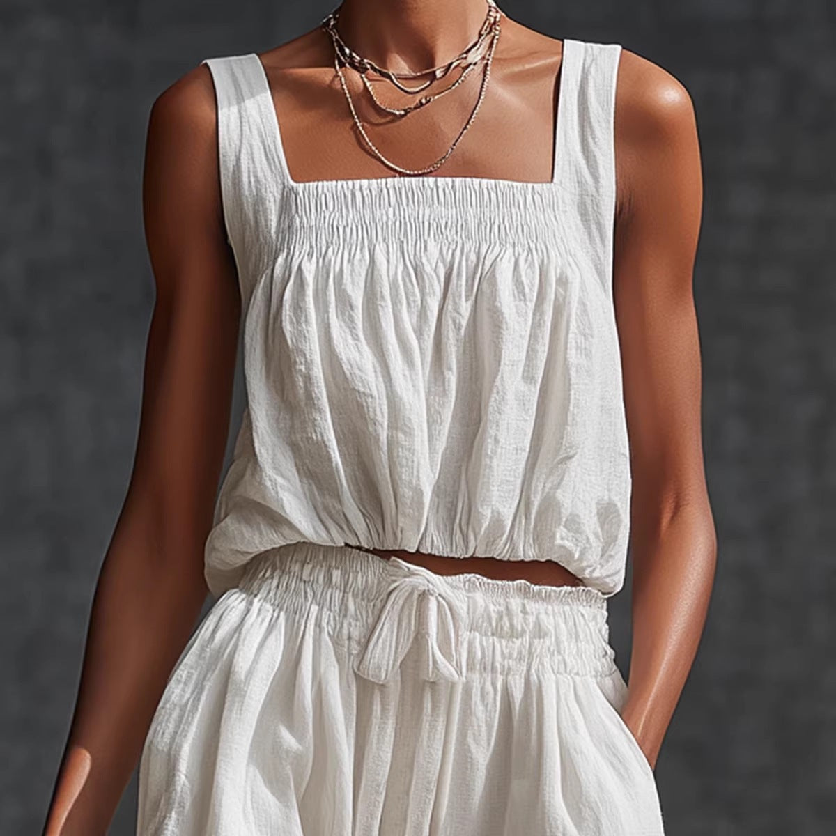 Sleeveless Loose Off-Shoulder Set Womens Wide-Leg Pants Two-Piece Set