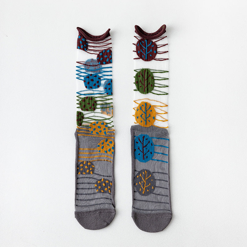 Womens Glass-knit Asymmetrical Ruffle Ankle Socks