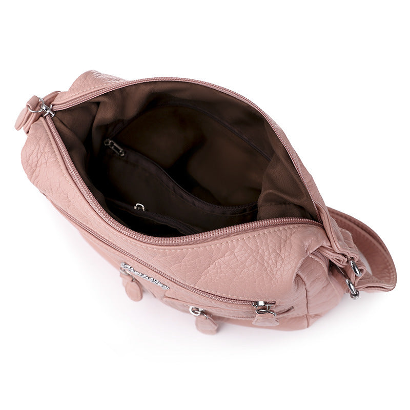 Washed Sheepskin Multi-pocket Women's Shoulder Crossbody Bag