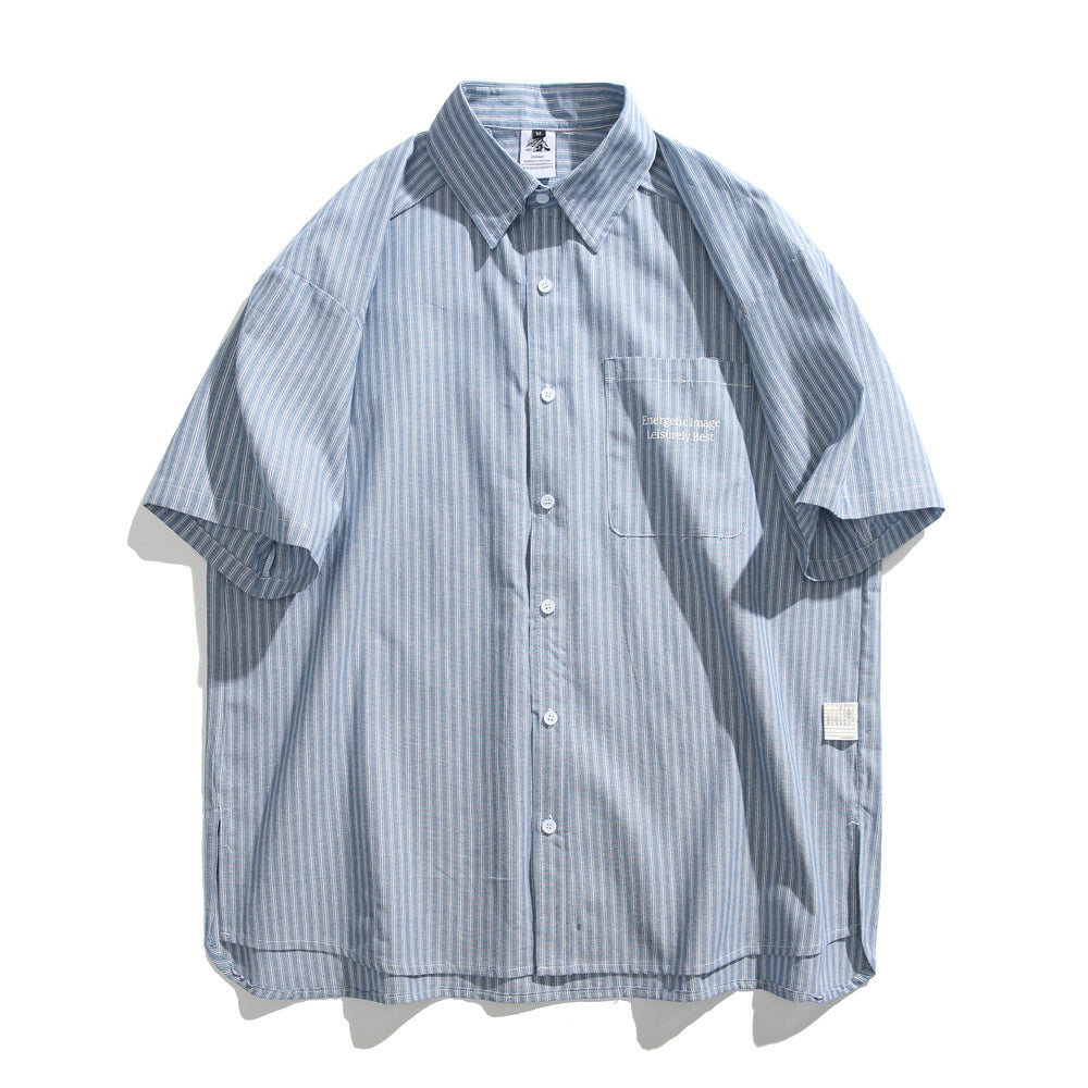 Profile Striped Overalls Short-sleeved Shirt For Men And Women