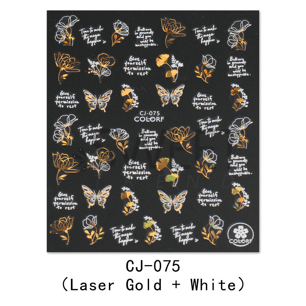 Nail Sticker Laser Golden Maple Leaf Letter Fan 3D