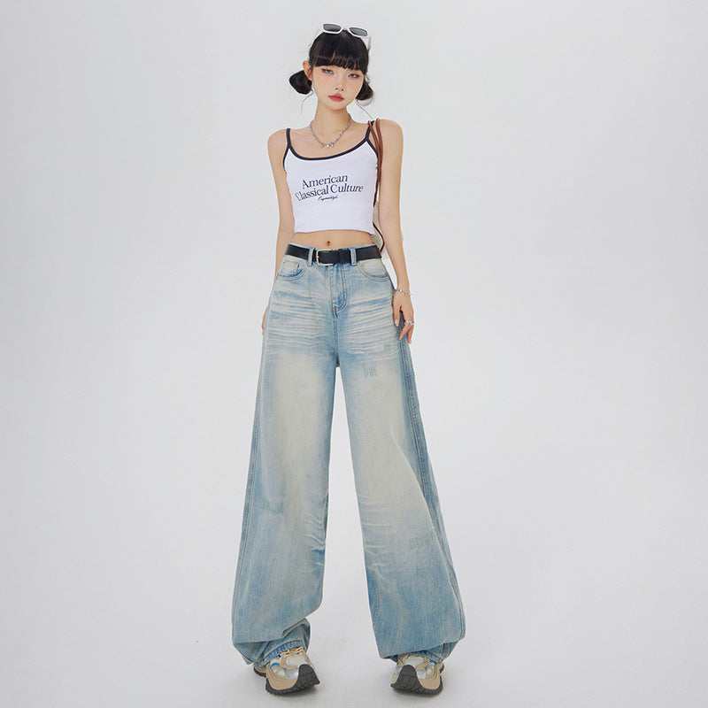 Women's American-style Retro Loose Wide-leg Jeans
