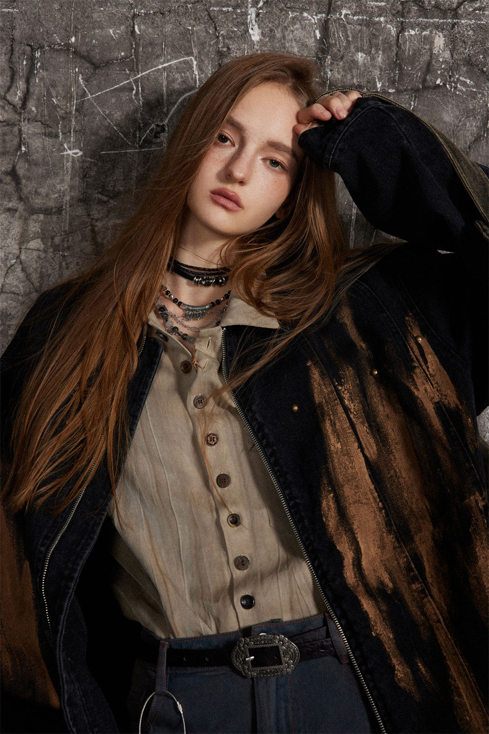 High Street Design Sense Niche Tie-dyed Loose Lapels Zipper Jacket
