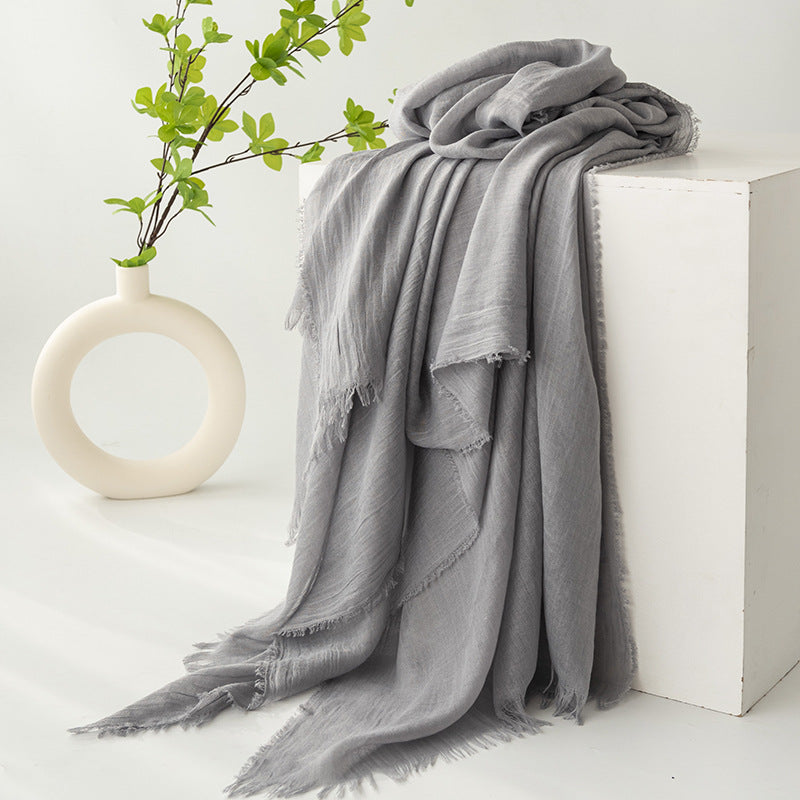 Strict Selection Summer Cotton And Linen Scarf Solid Color Simple Sun Protection