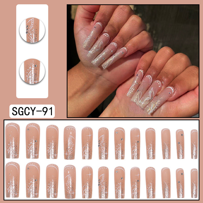 Wear Nail Long Pointed Nail Blooming Gradient Electroplating Nail Patch