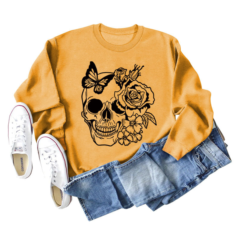 Women's Skull Butterfly Long Sleeved Sweater